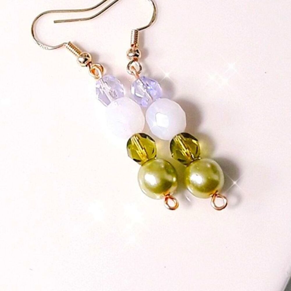 Artisan Earrings  05L# Czech beads Glass Pearls and Opal Glass beads Long Drops
